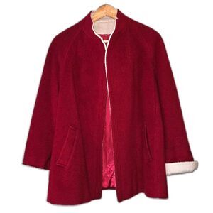 WINDSOR 100% Wool Swing Coat Red with White Trim Large